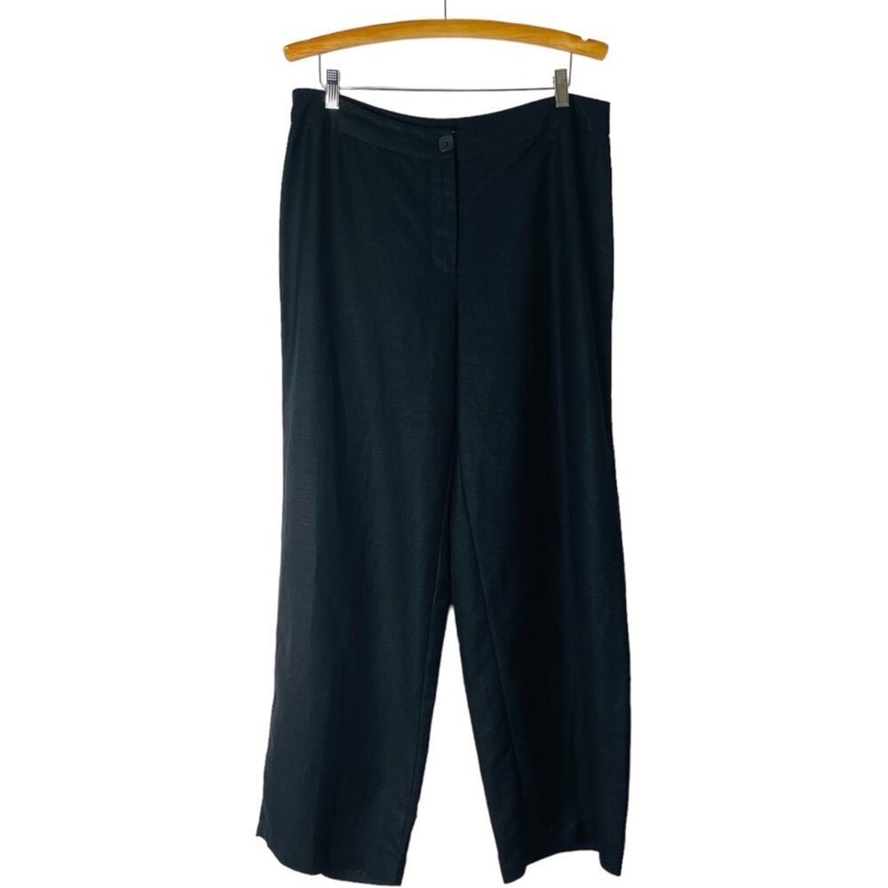 Vintage black linen wide leg coastal lagenlook high waisted trousers pants 14